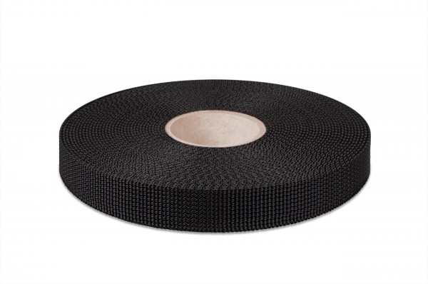 PES narrow fabric, strong tear resistance, black, 25 mm