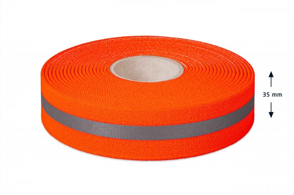 Elastic warning tape, 35 mm, with reflective stripes