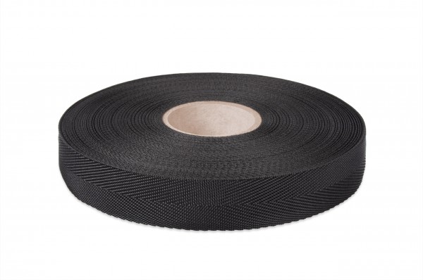 Binding in herringbone structure, black, 25 mm