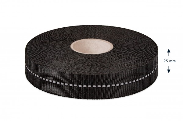 PP webbing, non-elastic, with reflective stripes, 25mm