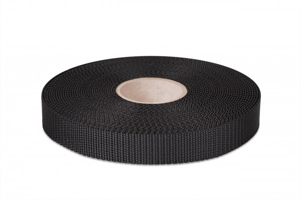 PES narrow fabric, UV stable, black, 25 mm